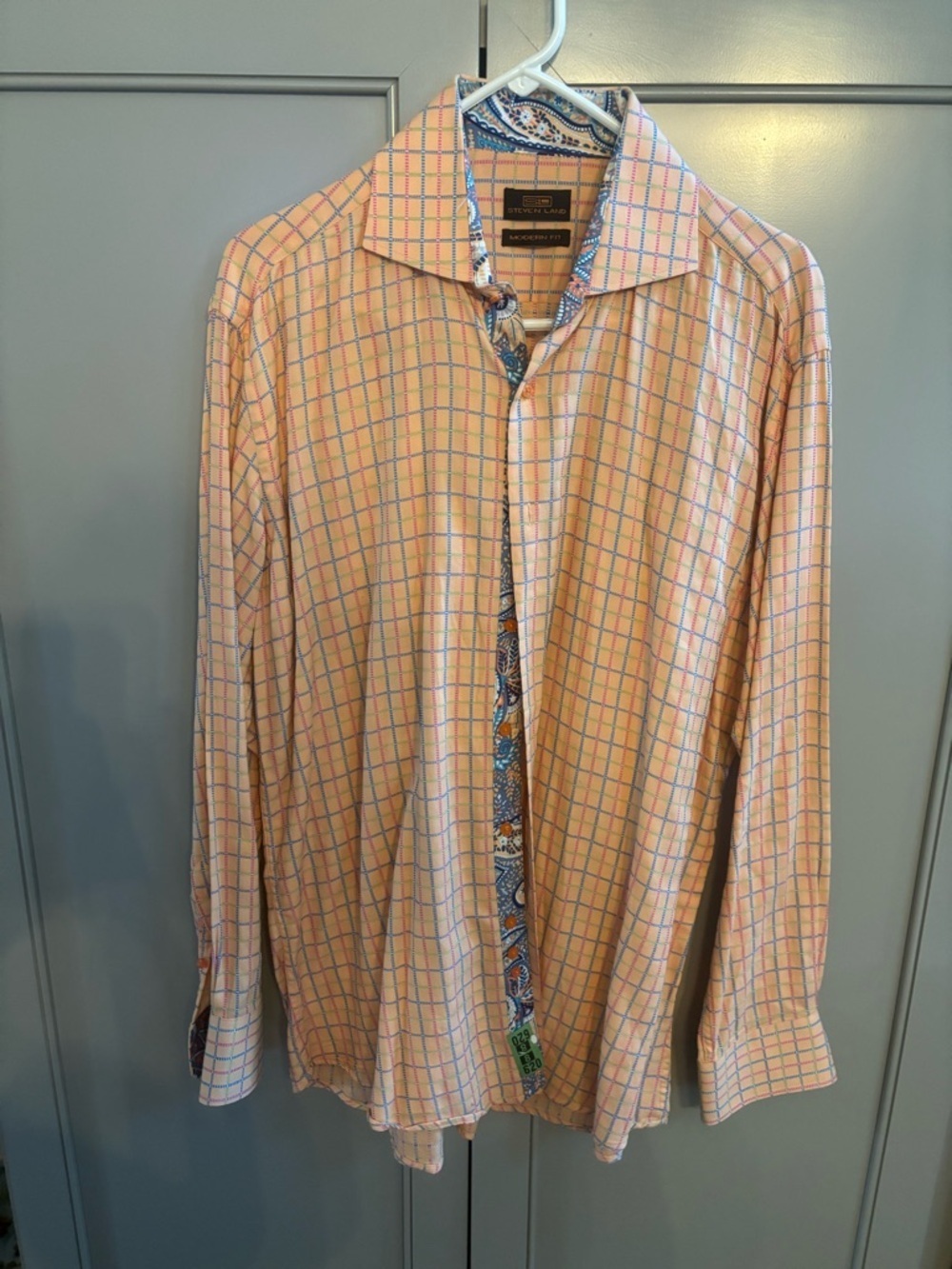 Steven Land orange plaid striped dress shirt